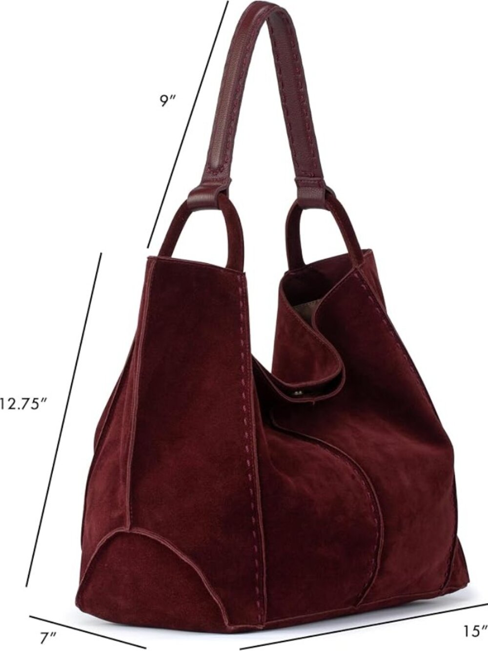 The Sak Los Feliz Large Tote Black Cherry Suede Leather Hobo Shoulder Bag NWT - Picture 3 of 6
